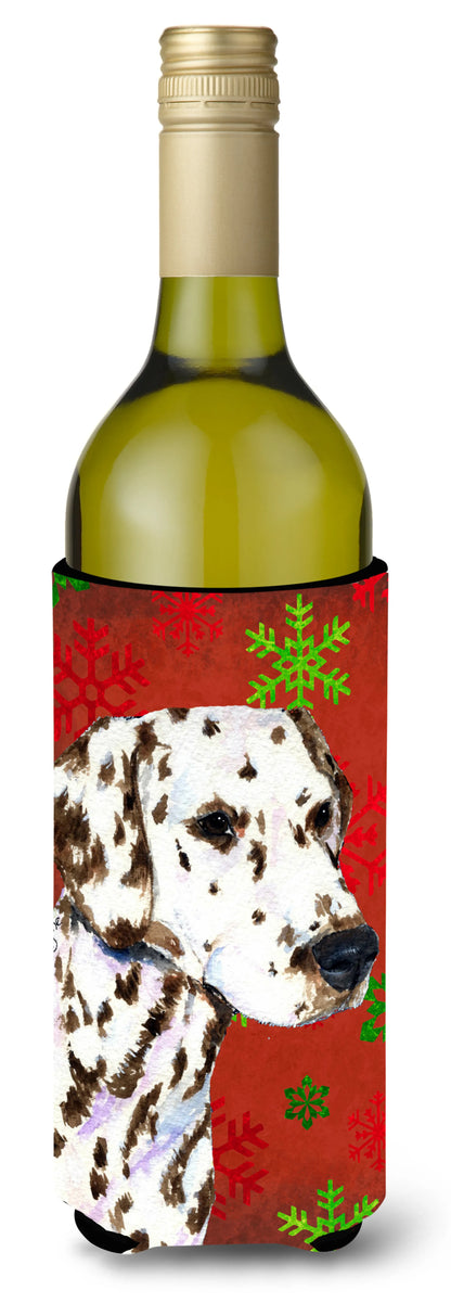 Red and Green Snowflakes Christmas Design with Dog Wine Bottle Hugger