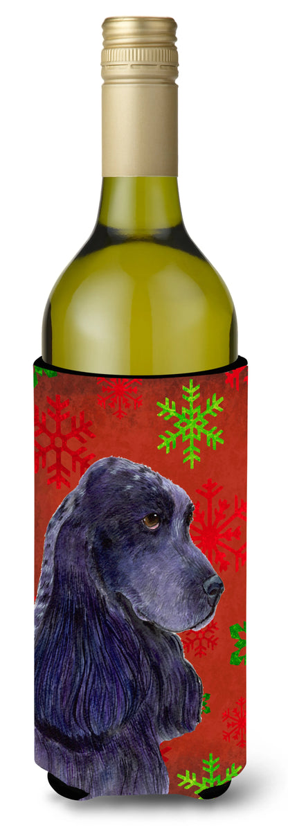 Red and Green Snowflakes Christmas Design with Dog Wine Bottle Hugger