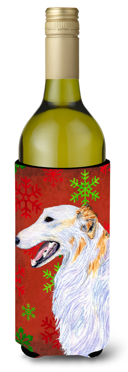 Red and Green Snowflakes Christmas Design with Dog Wine Bottle Hugger