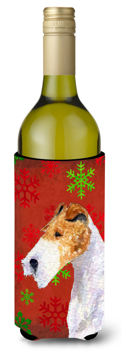 Red and Green Snowflakes Christmas Design with Dog Wine Bottle Hugger