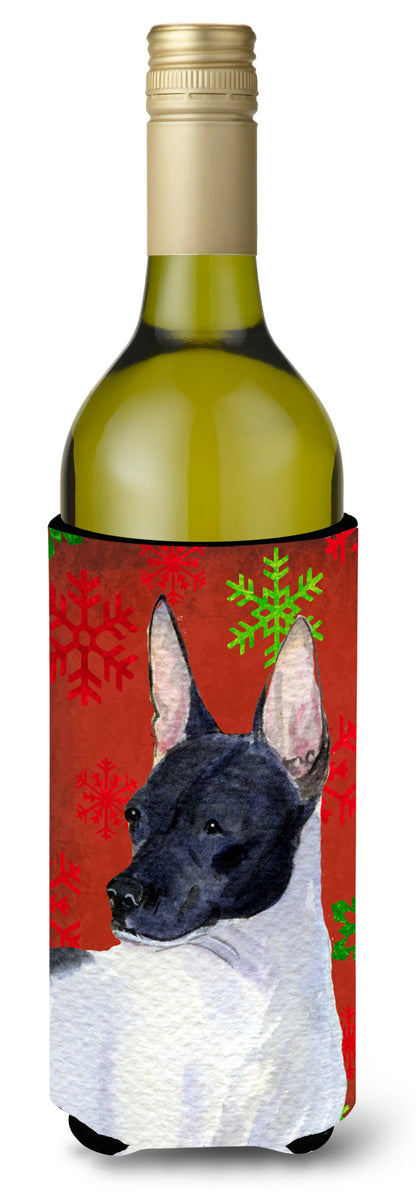 Red and Green Snowflakes Christmas Design with Dog Wine Bottle Hugger