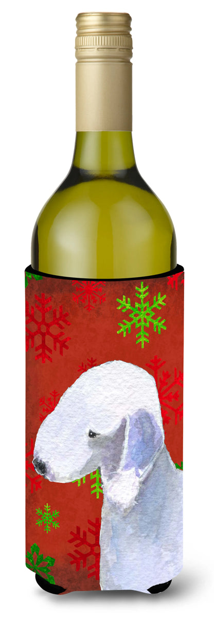 Red and Green Snowflakes Christmas Design with Dog Wine Bottle Hugger