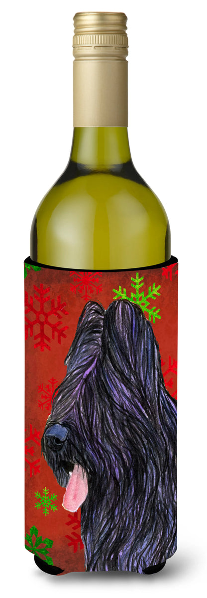 Red and Green Snowflakes Christmas Design with Dog Wine Bottle Hugger