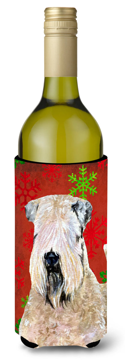 Red and Green Snowflakes Christmas Design with Dog Wine Bottle Hugger