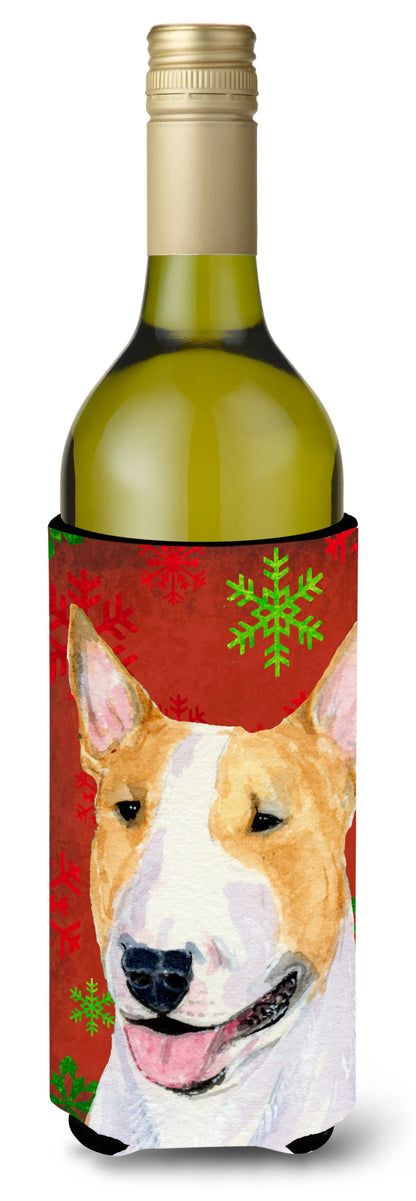 Red and Green Snowflakes Christmas Design with Dog Wine Bottle Hugger