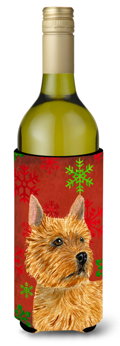 Red and Green Snowflakes Christmas Design with Dog Wine Bottle Hugger