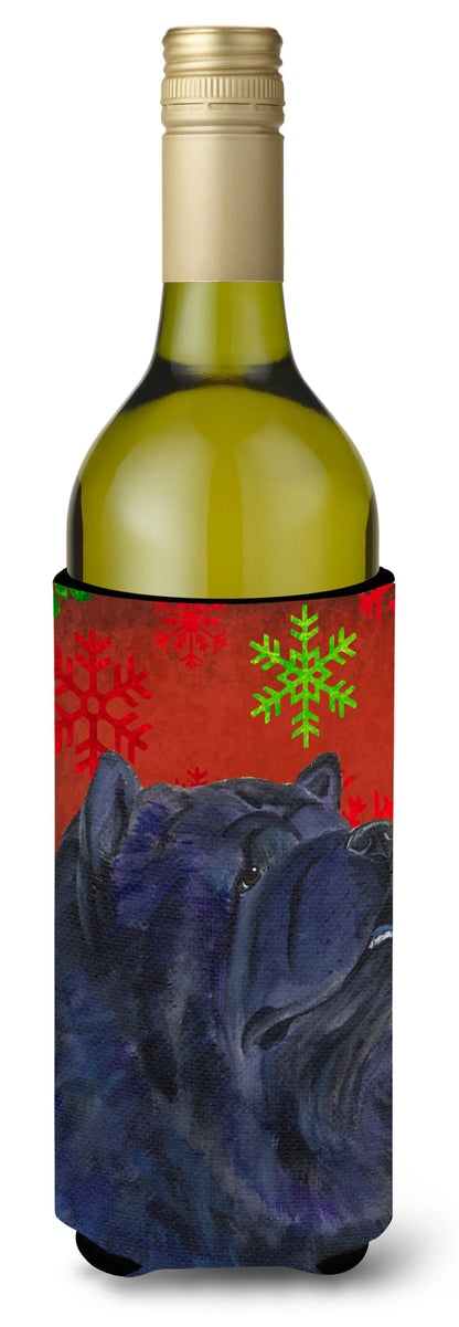 Red and Green Snowflakes Christmas Design with Dog Wine Bottle Hugger