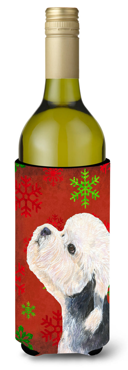 Red and Green Snowflakes Christmas Design with Dog Wine Bottle Hugger