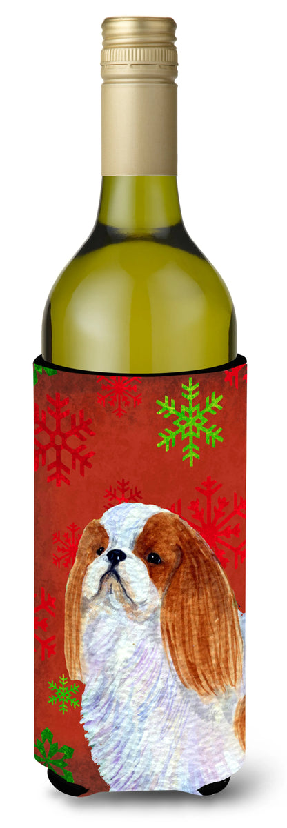 Red and Green Snowflakes Christmas Design with Dog Wine Bottle Hugger