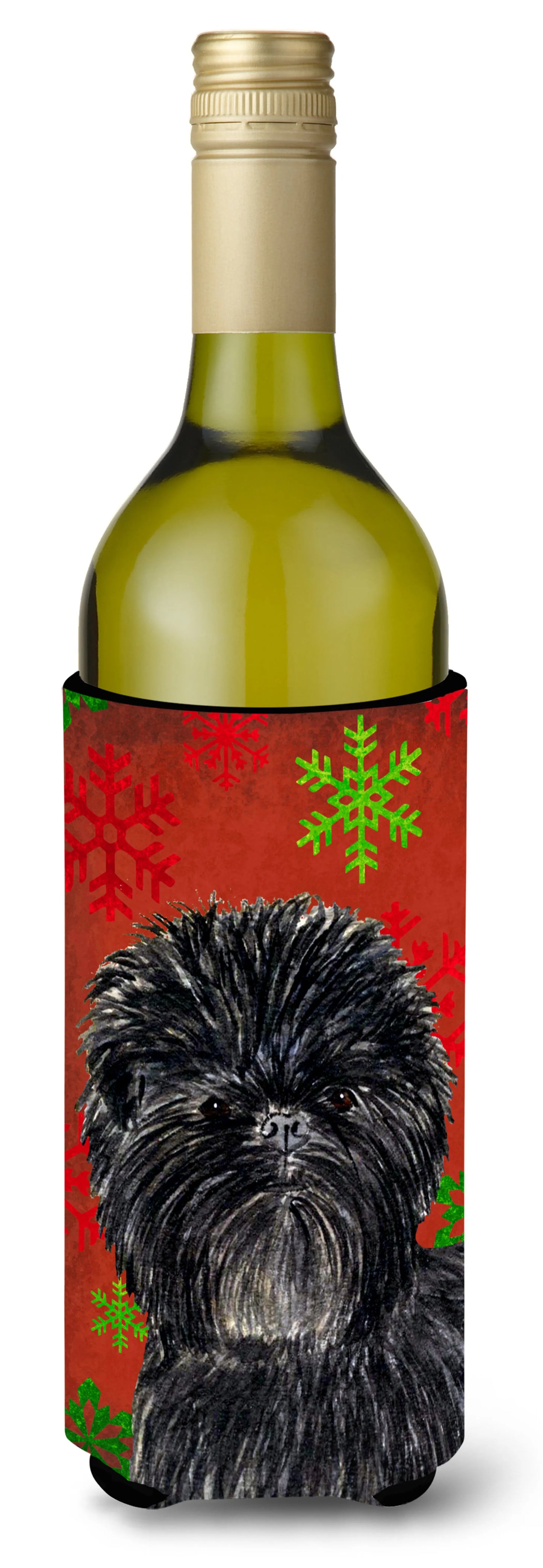 Red and Green Snowflakes Christmas Design with Dog Wine Bottle Hugger