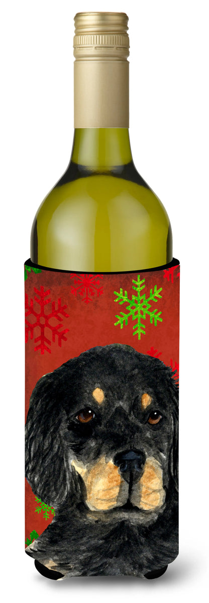 Red and Green Snowflakes Christmas Design with Dog Wine Bottle Hugger