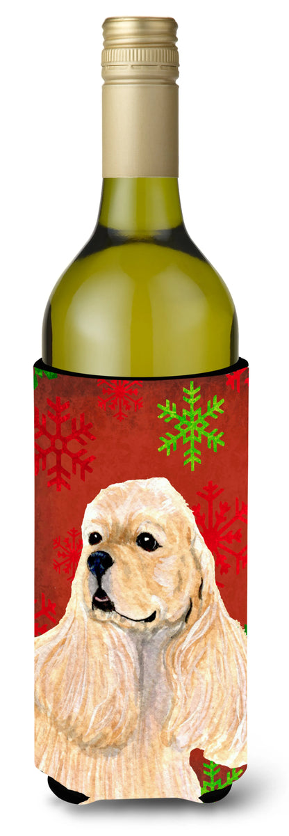 Red and Green Snowflakes Christmas Design with Dog Wine Bottle Hugger