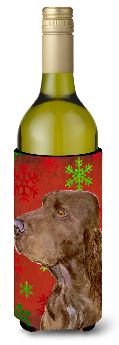 Red and Green Snowflakes Christmas Design with Dog Wine Bottle Hugger