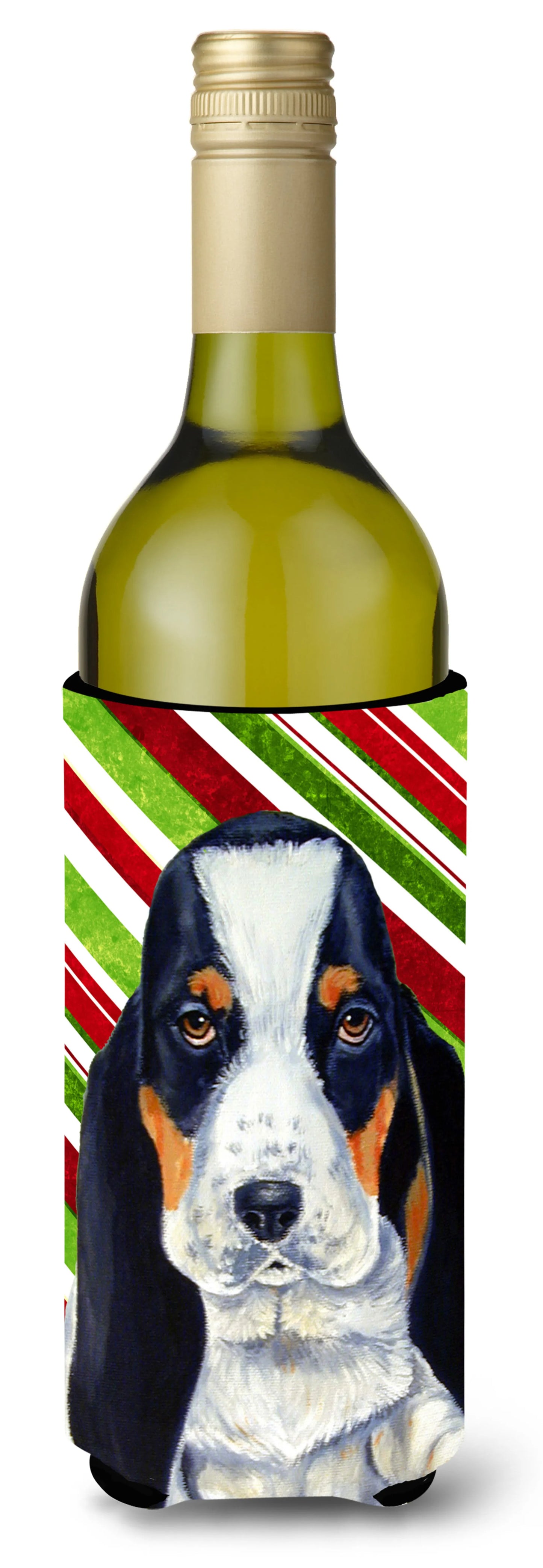 Candy Cane Holiday Christmas Design with Dog Wine Bottle Hugger