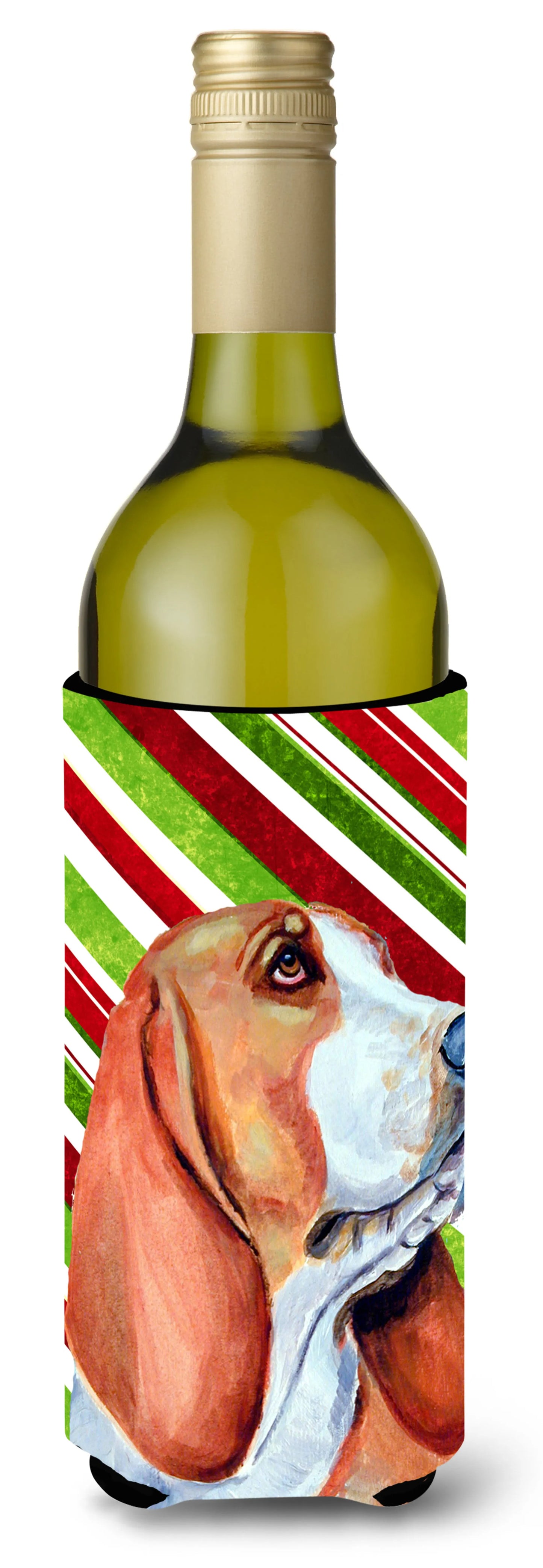 Candy Cane Holiday Christmas Design with Dog Wine Bottle Hugger