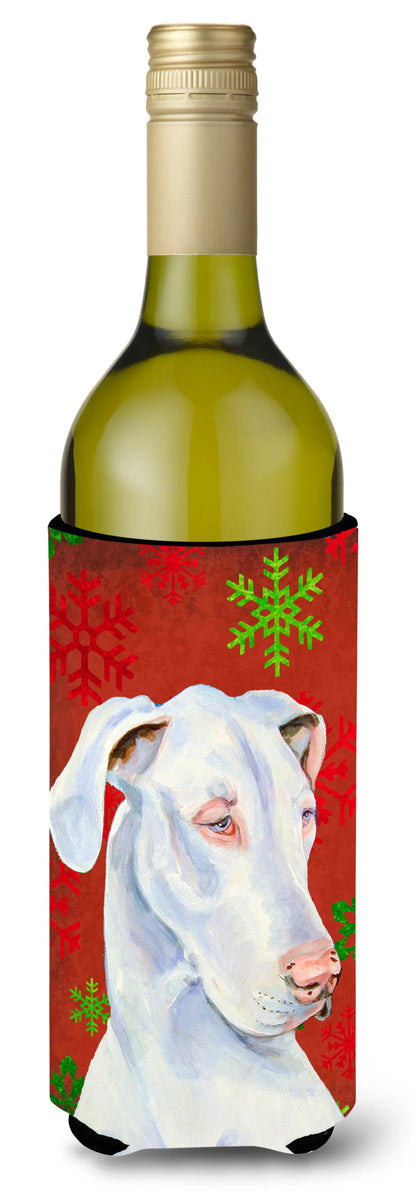 Red and Green Snowflakes Holiday Christmas Design with Dog Wine Bottle Hugger