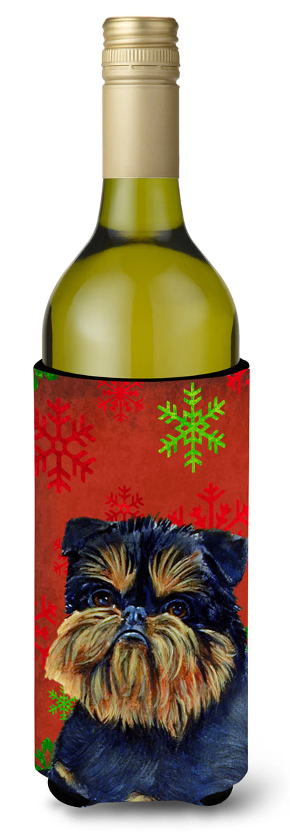 Red and Green Snowflakes Holiday Christmas Design with Dog Wine Bottle Hugger