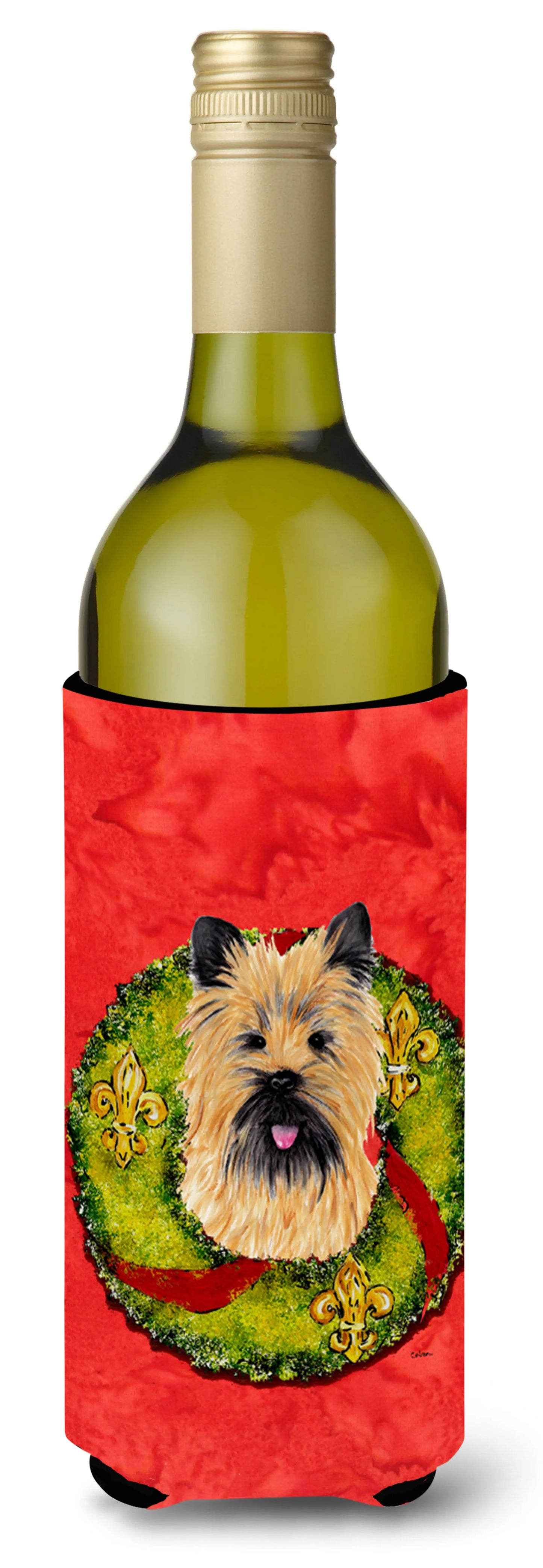 Christmas Wreath Design with Dog Wine Bottle Hugger