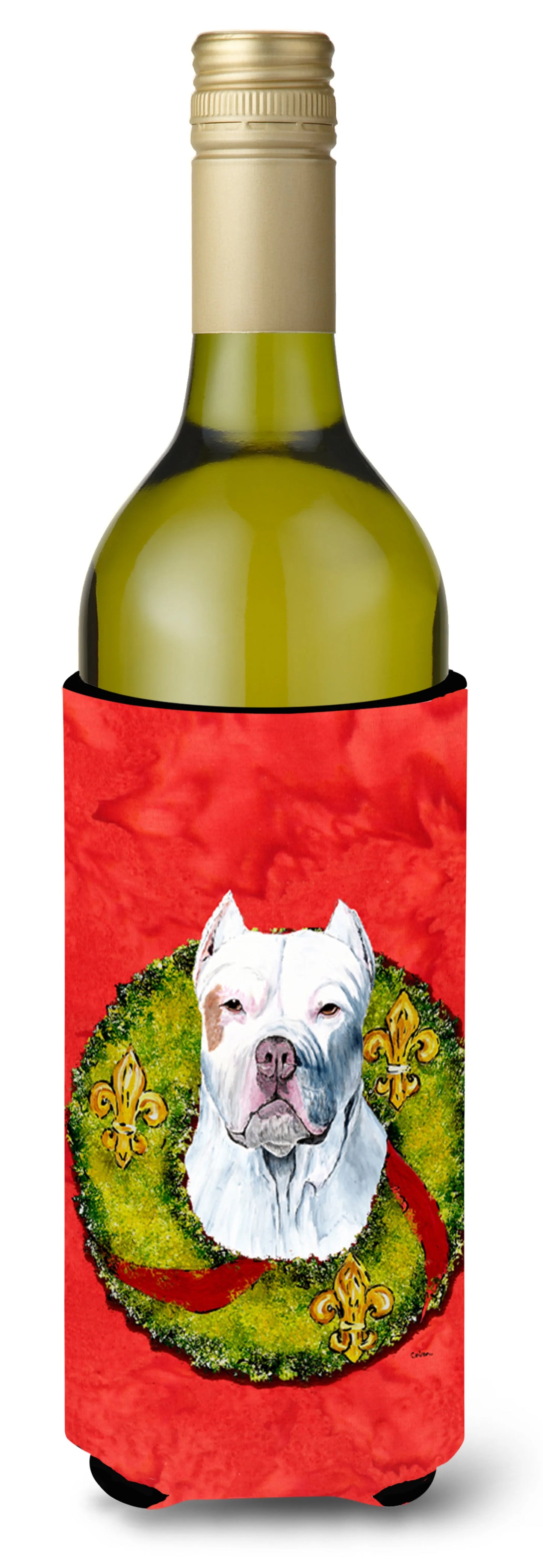 Christmas Wreath Design with Dog Wine Bottle Hugger