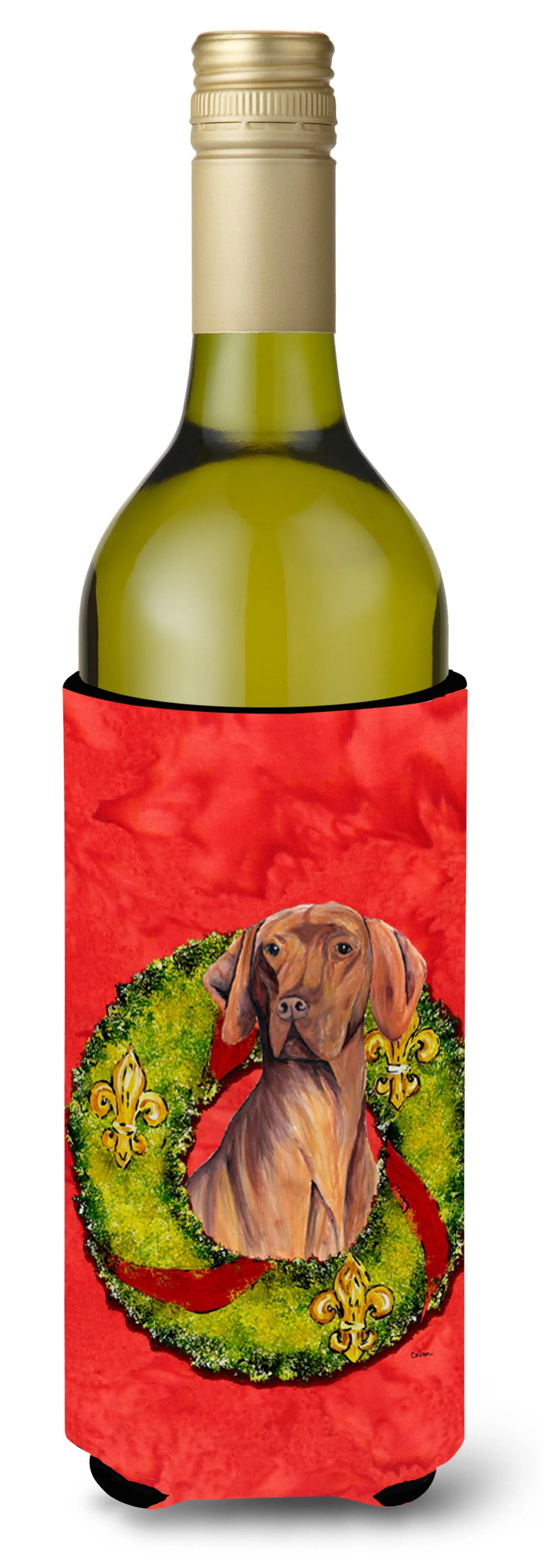 Christmas Wreath Design with Dog Wine Bottle Hugger