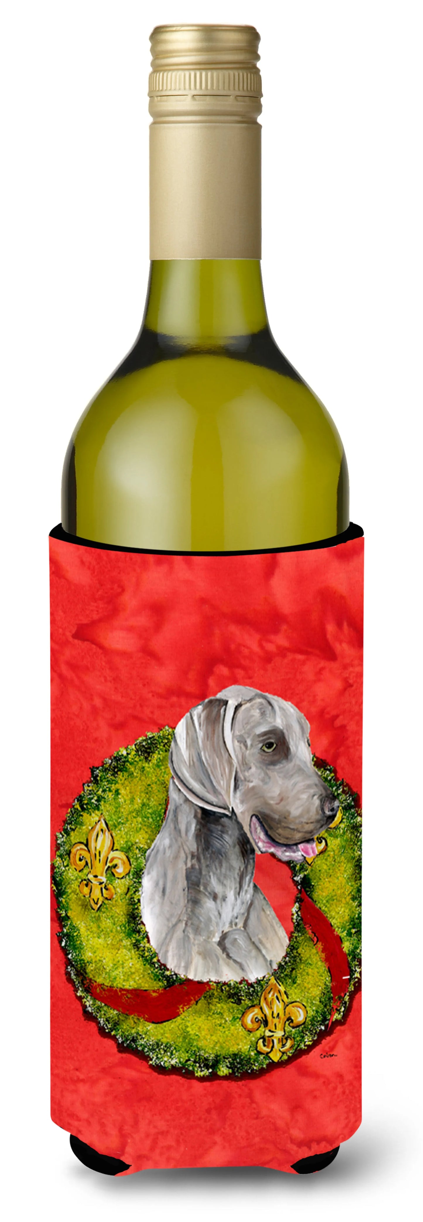 Christmas Wreath Design with Dog Wine Bottle Hugger