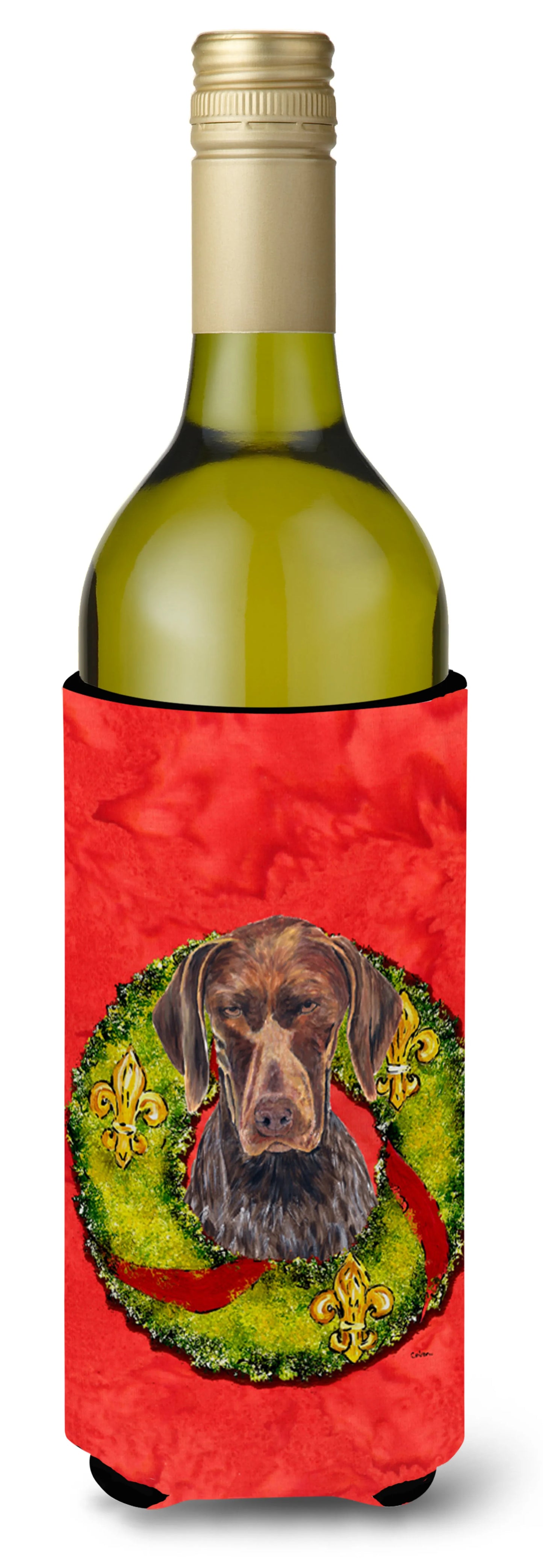 Christmas Wreath Design with Dog Wine Bottle Hugger