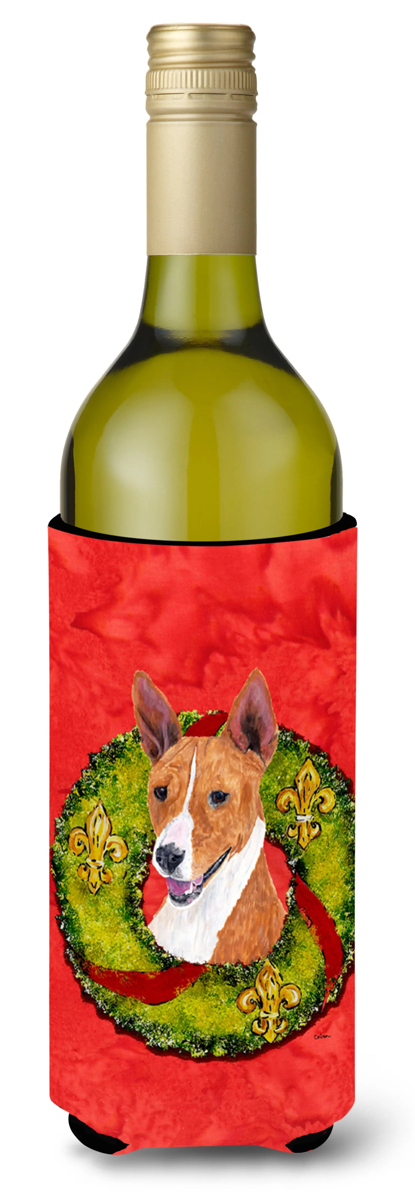 Christmas Wreath Design with Dog Wine Bottle Hugger