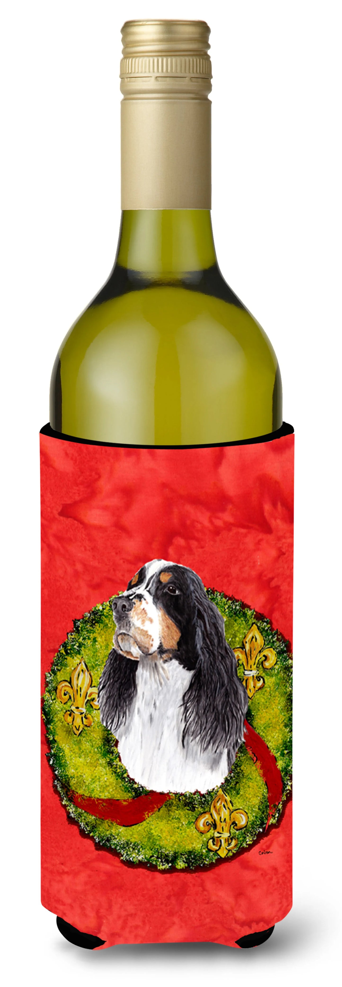 Christmas Wreath Design with Dog Wine Bottle Hugger