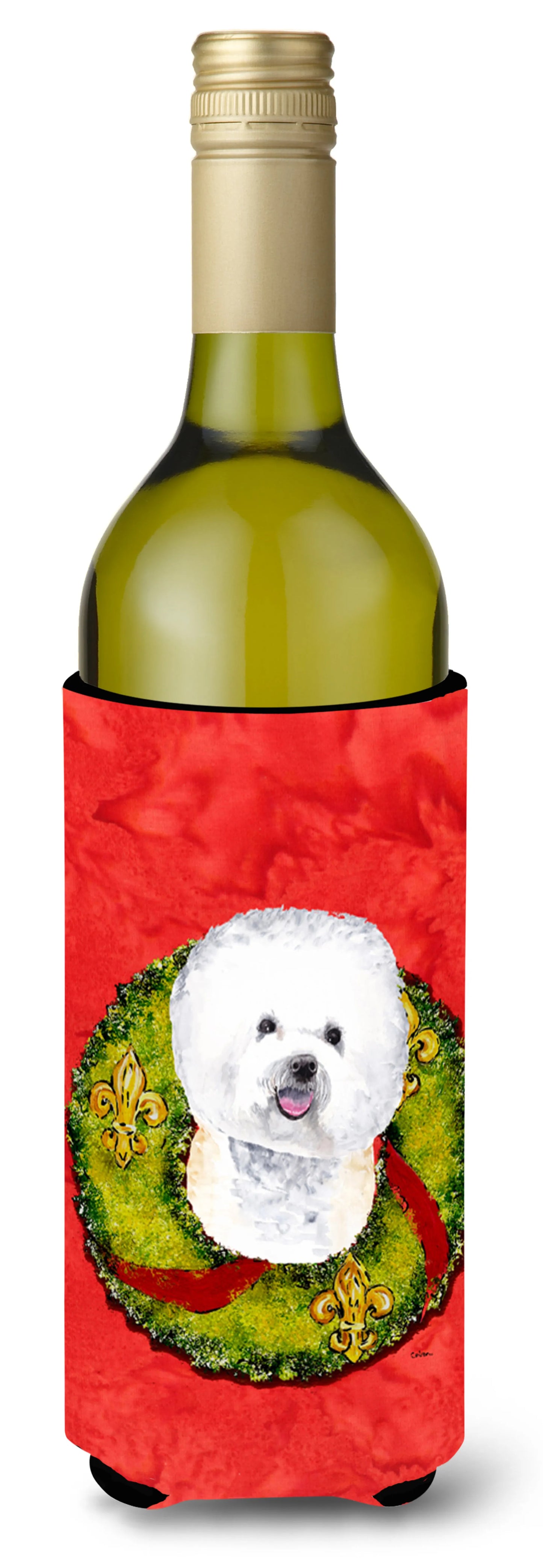 Christmas Wreath Design with Dog Wine Bottle Hugger