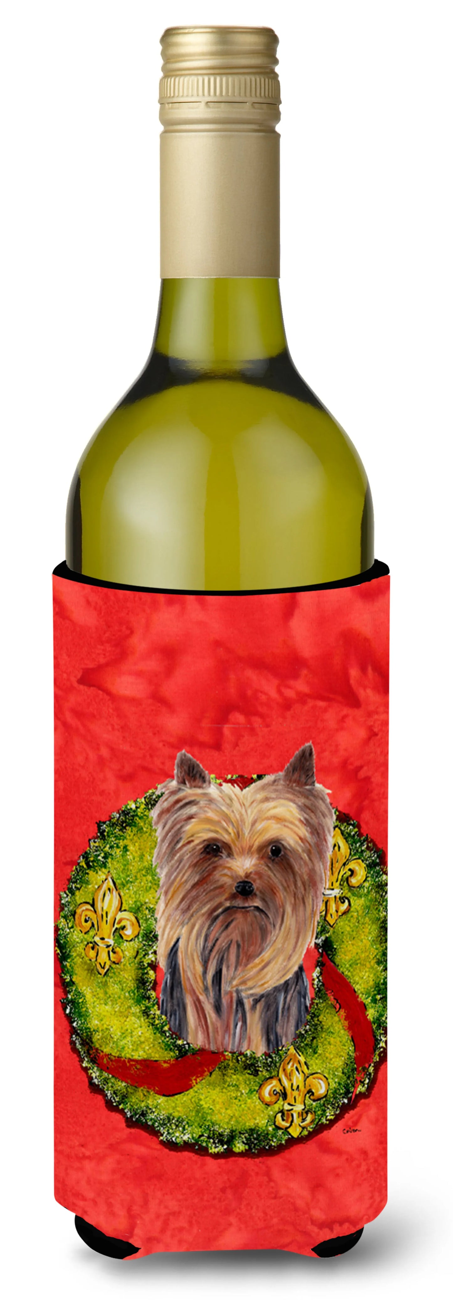 Christmas Wreath Design with Dog Wine Bottle Hugger