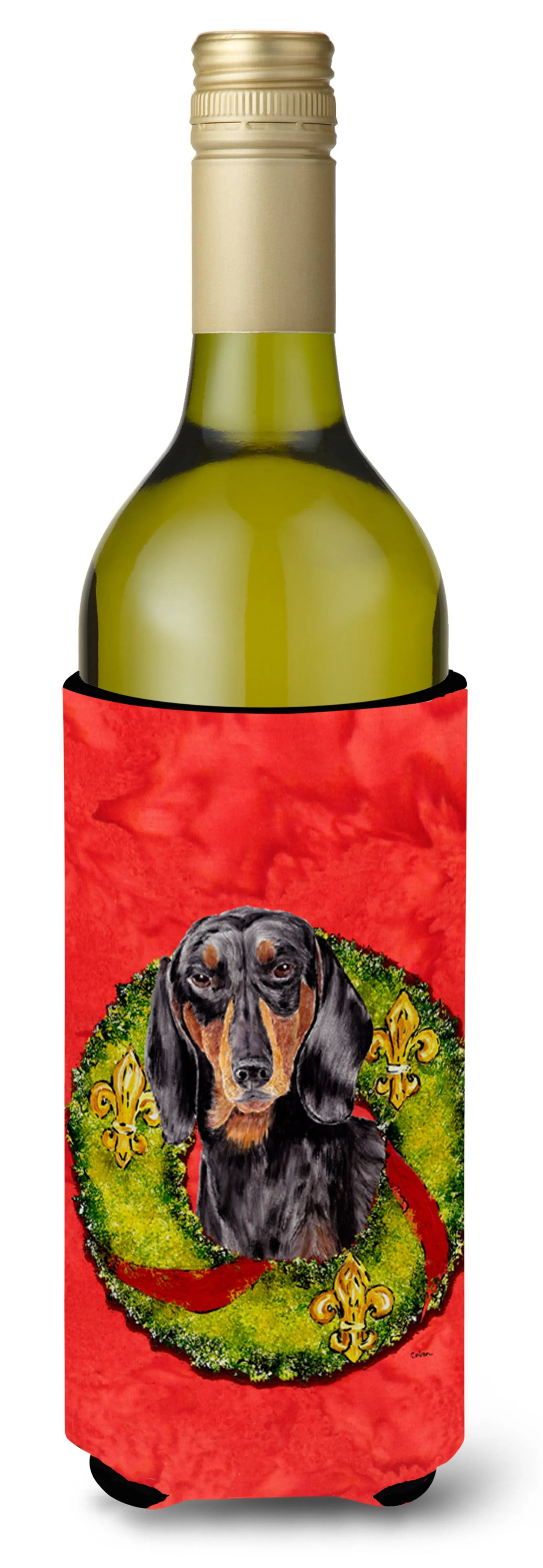 Christmas Wreath Design with Dog Wine Bottle Hugger