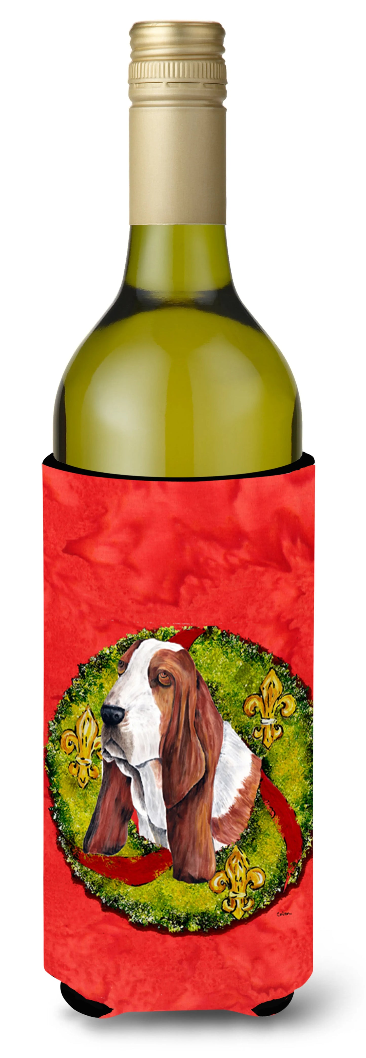 Christmas Wreath Design with Dog Wine Bottle Hugger