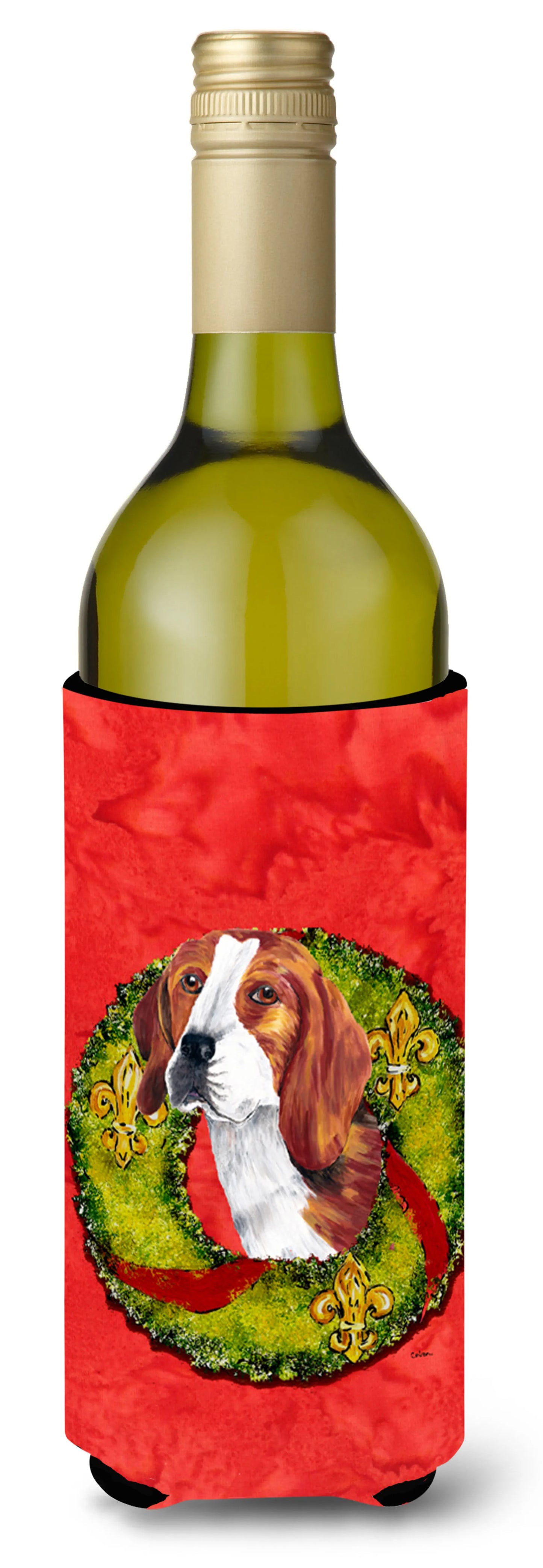 Christmas Wreath Design with Dog Wine Bottle Hugger