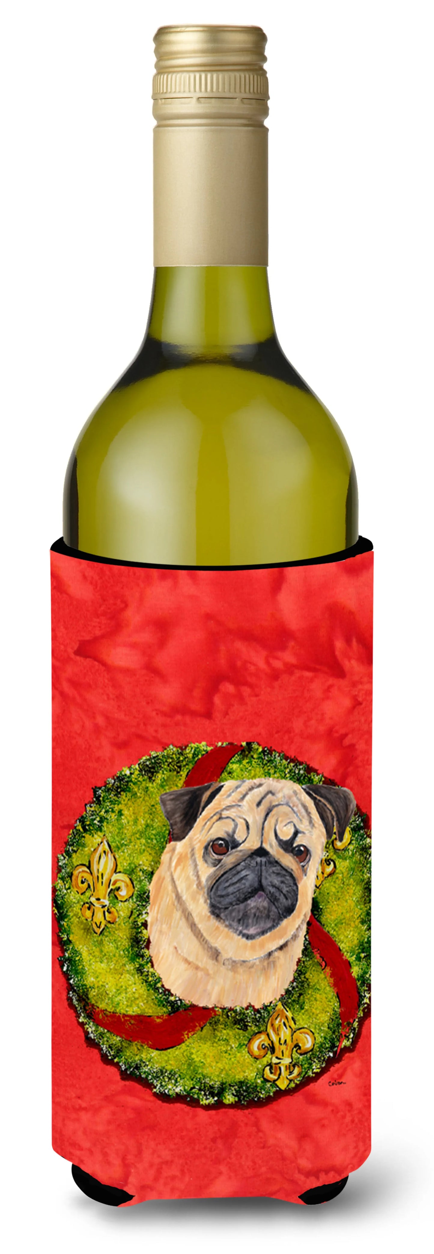 Christmas Wreath Design with Dog Wine Bottle Hugger