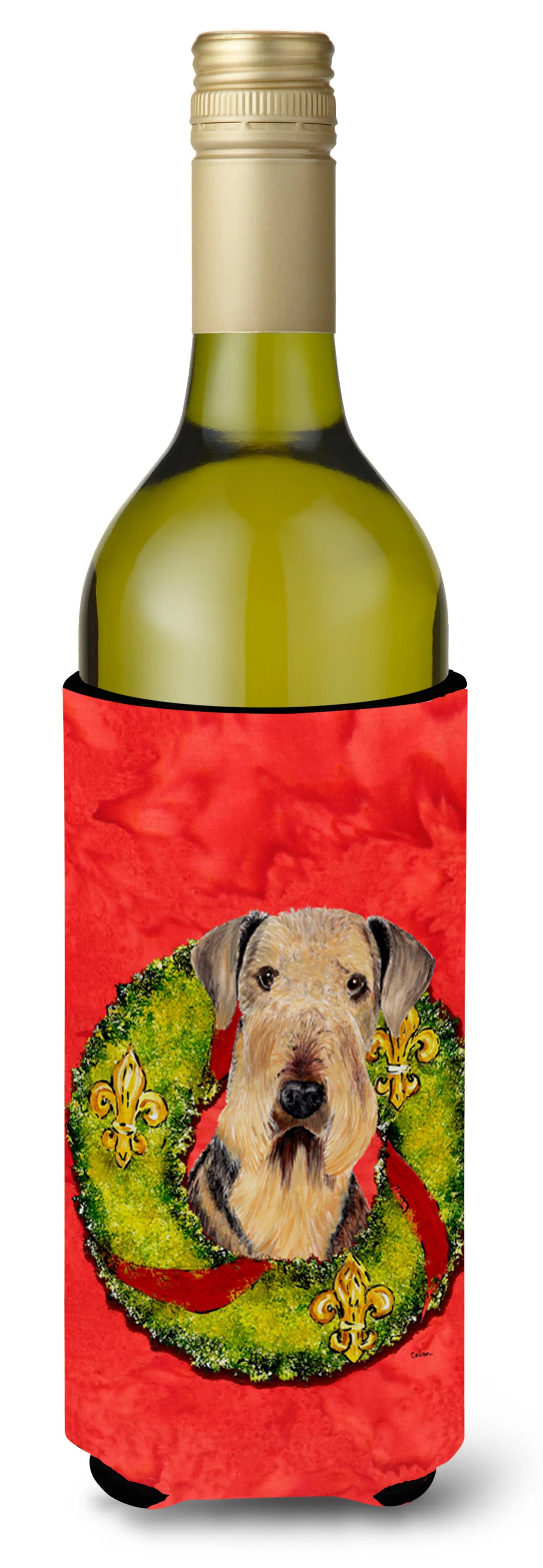 Christmas Wreath Design with Dog Wine Bottle Hugger