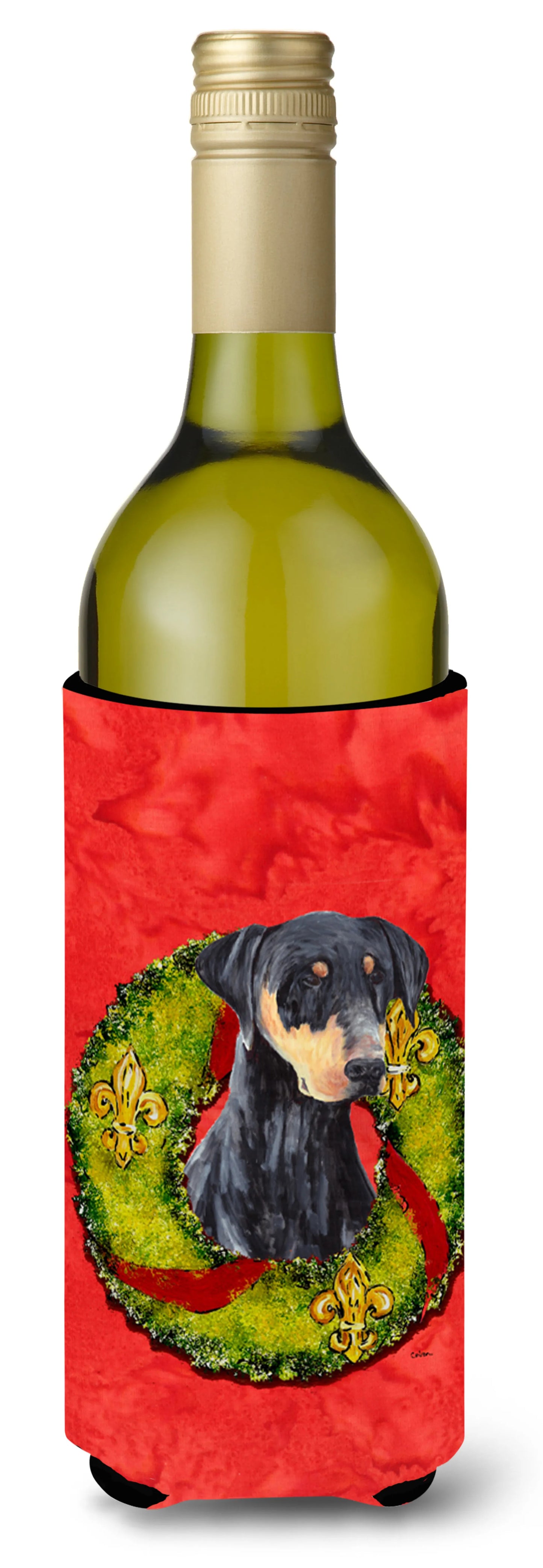 Christmas Wreath Design with Dog Wine Bottle Hugger