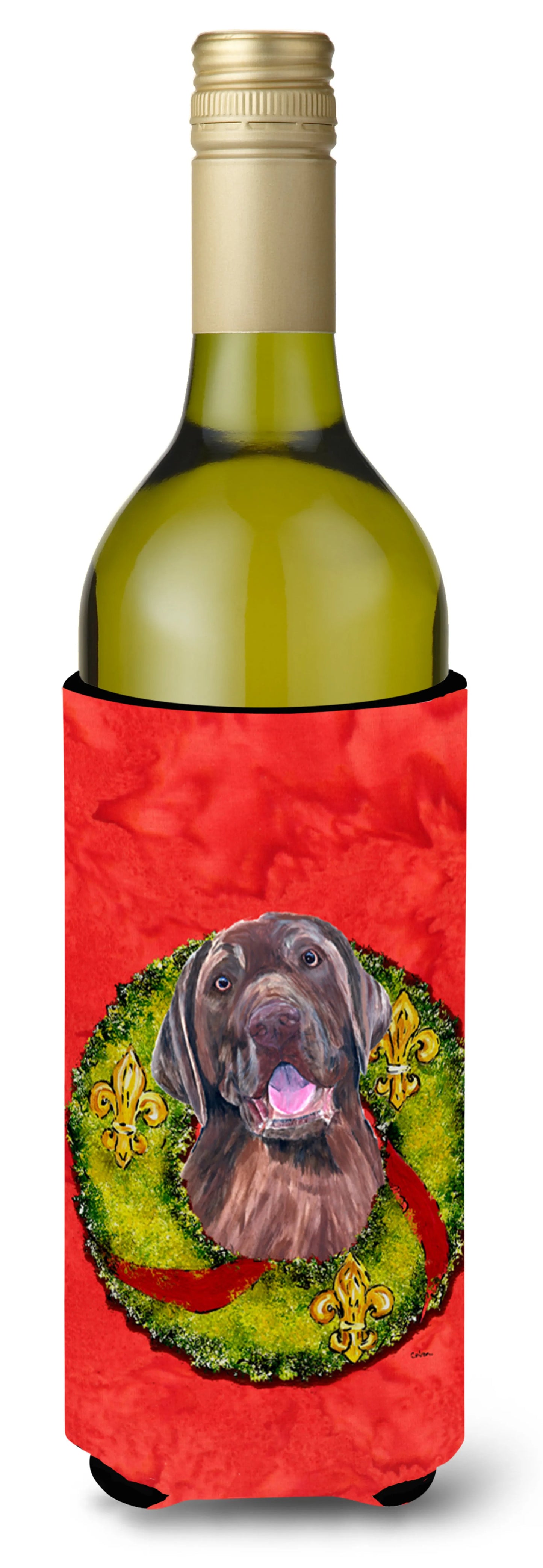 Christmas Wreath Design with Dog Wine Bottle Hugger