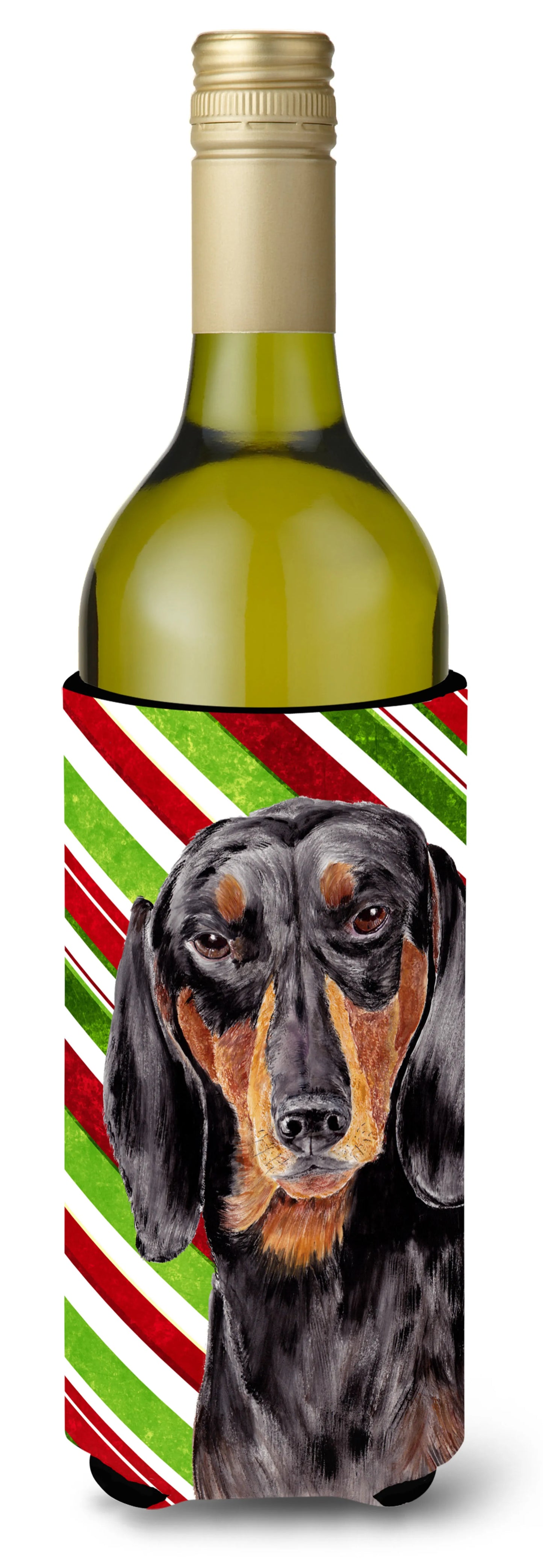 Candy Cane Christmas Design with Dog Wine Bottle Hugger