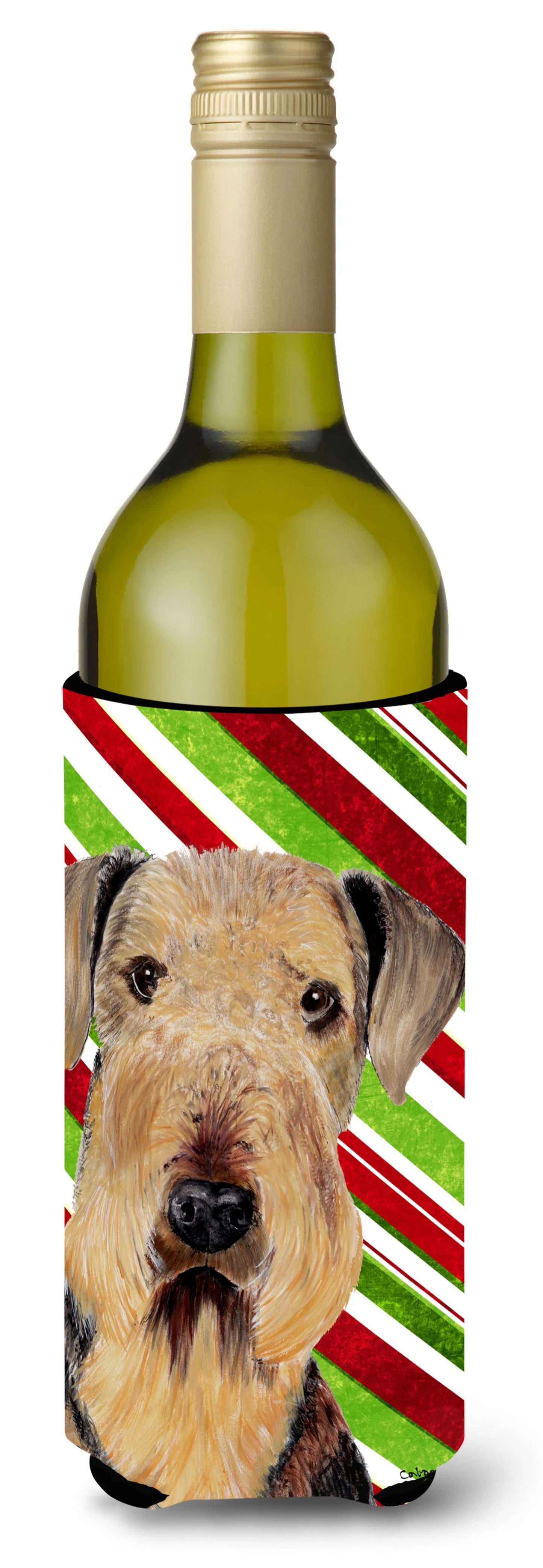 Candy Cane Christmas Design with Dog Wine Bottle Hugger