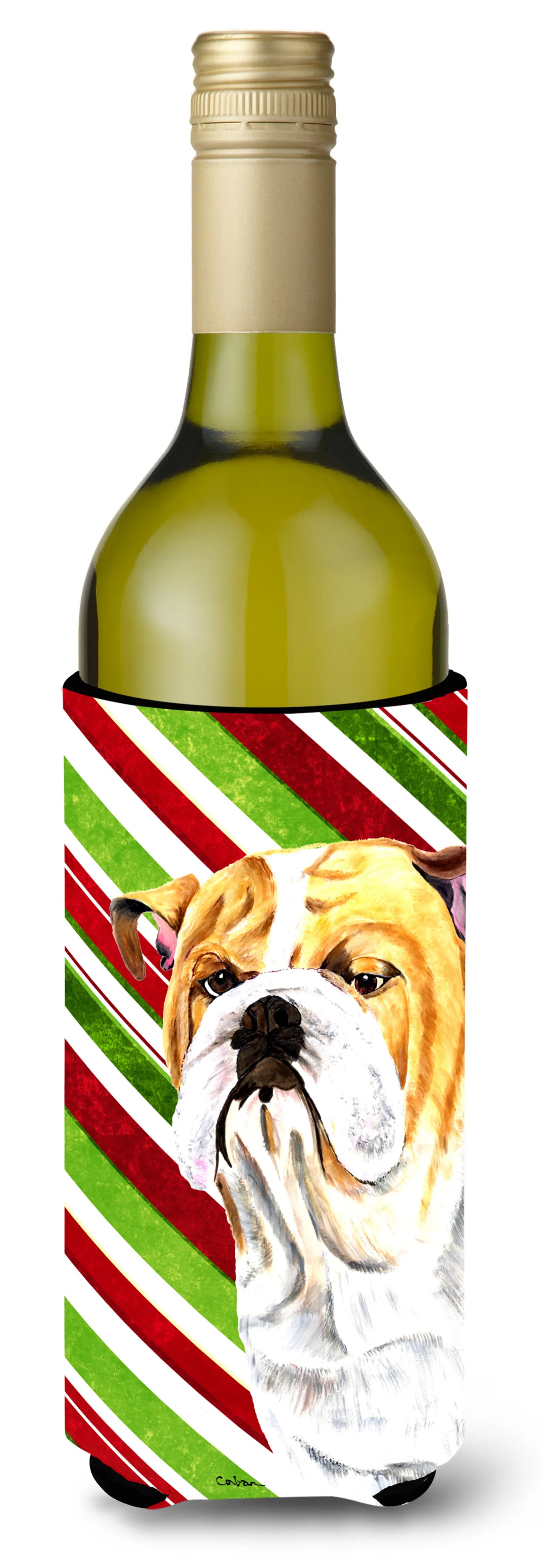 Candy Cane Christmas Design with Dog Wine Bottle Hugger