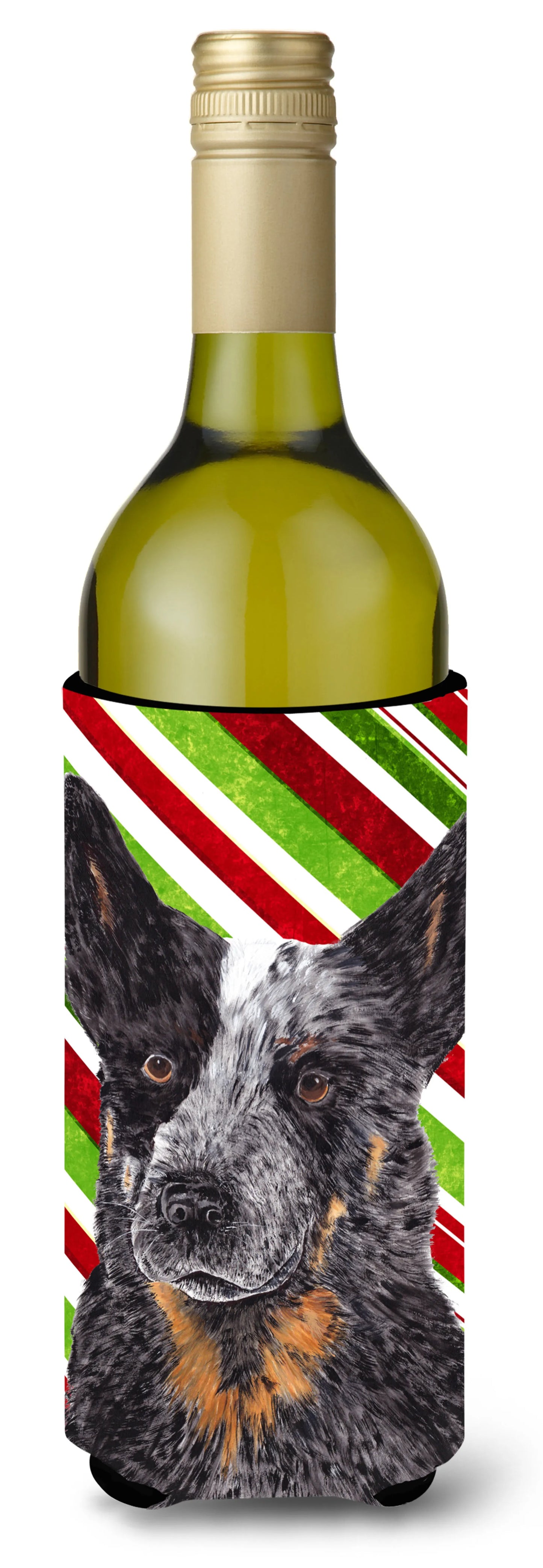 Candy Cane Christmas Design with Dog Wine Bottle Hugger