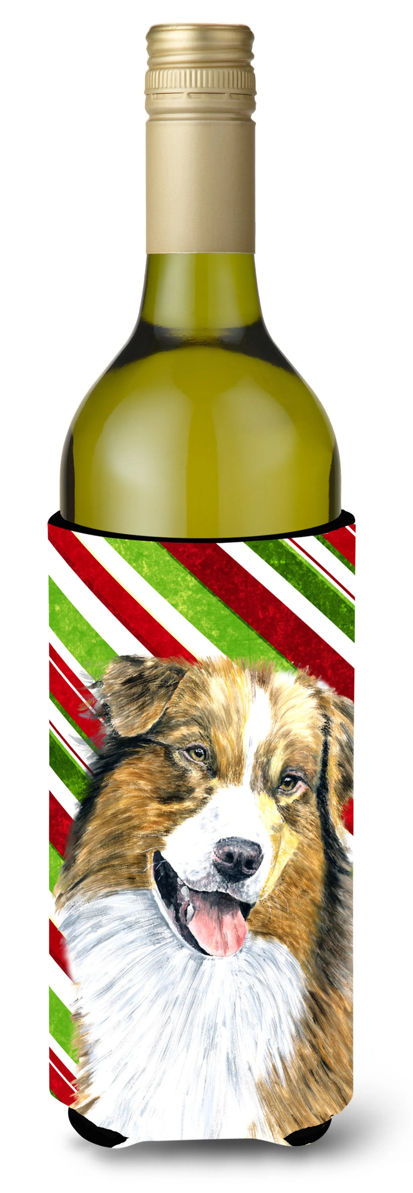 Candy Cane Christmas Design with Dog Wine Bottle Hugger