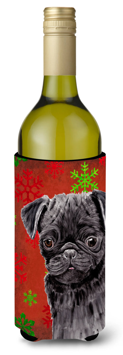 Red and Green Snowflakes Christmas Design with Dog Wine Bottle Hugger