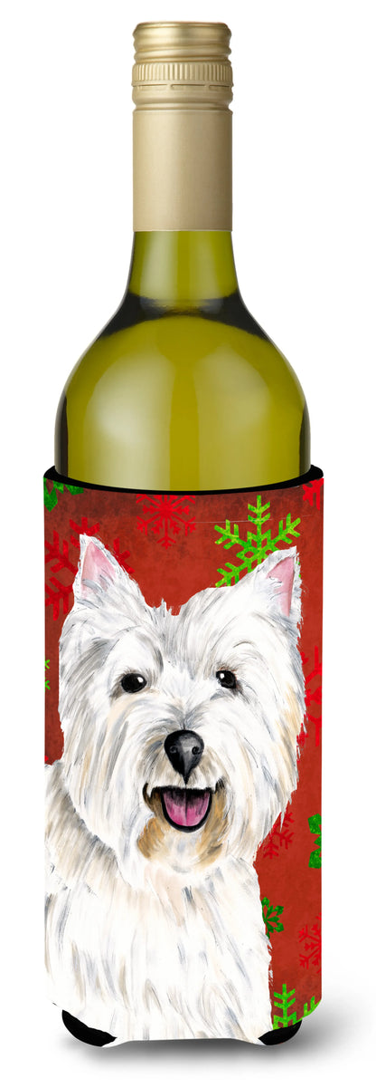 Red and Green Snowflakes Christmas Design with Dog Wine Bottle Hugger