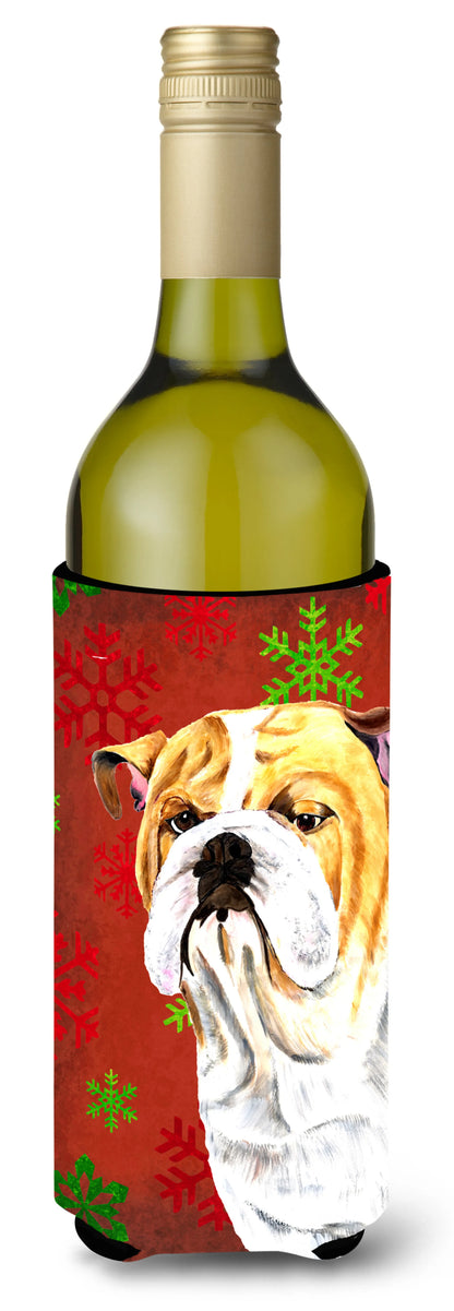 Red and Green Snowflakes Christmas Design with Dog Wine Bottle Hugger