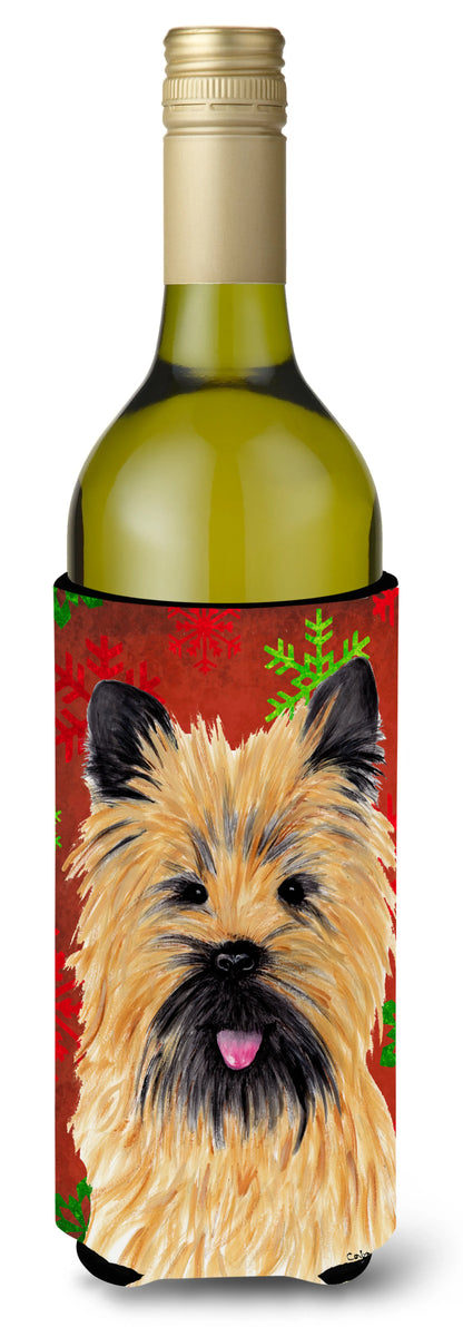 Red and Green Snowflakes Christmas Design with Dog Wine Bottle Hugger