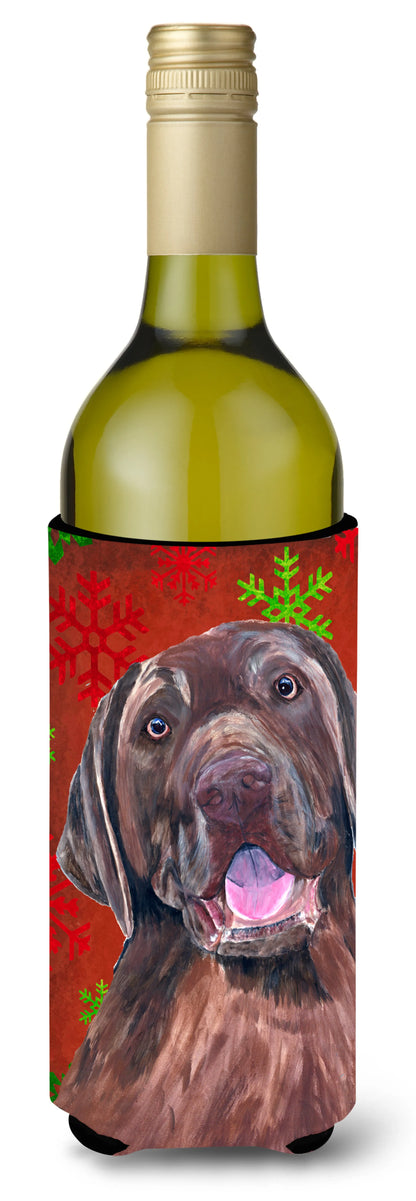 Red and Green Snowflakes Christmas Design with Dog Wine Bottle Hugger