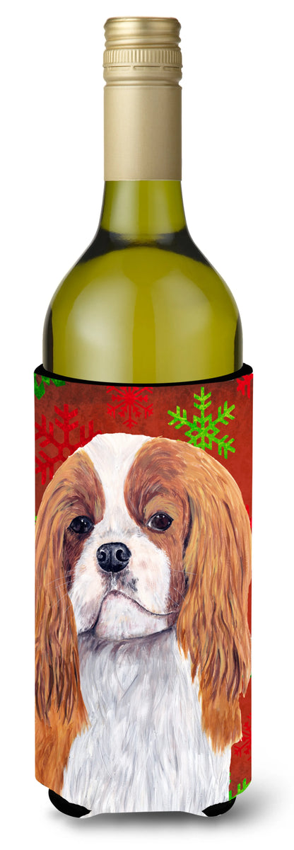 Red and Green Snowflakes Christmas Design with Dog Wine Bottle Hugger