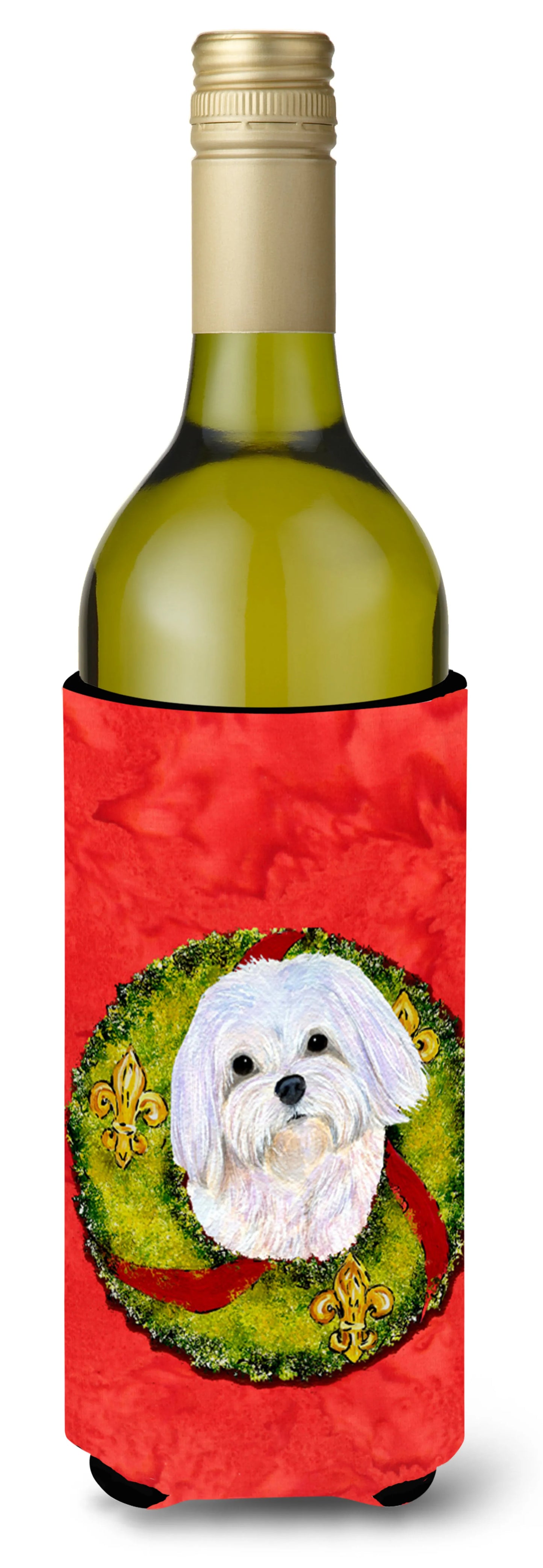 Christmas Wreath Design with Dog Wine Bottle Hugger