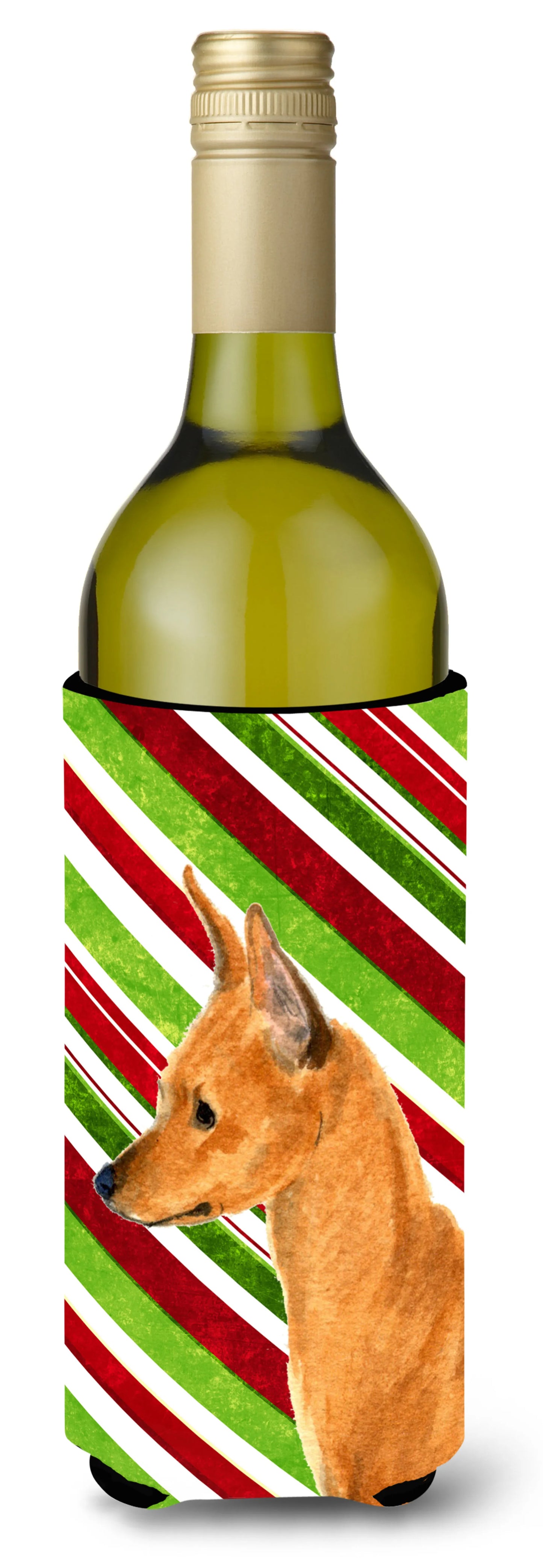 Candy Cane Christmas Design with Dog Wine Bottle Hugger